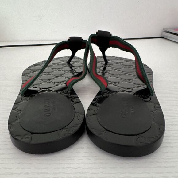 Gucci GG Black Thong Guccissima Sandals Logo Monogram Flip Flop Web Day 7.5 37.5 - Picture 10 of 10